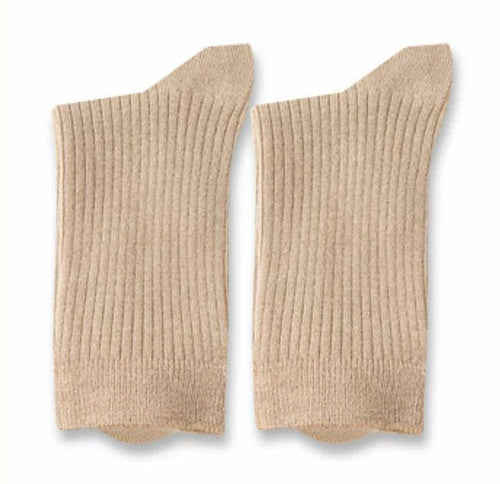 39% Wool Solid-Color Double-Needle Double-Path Mid-Calf Women’s Socks (Beige/Grey/Black Options)