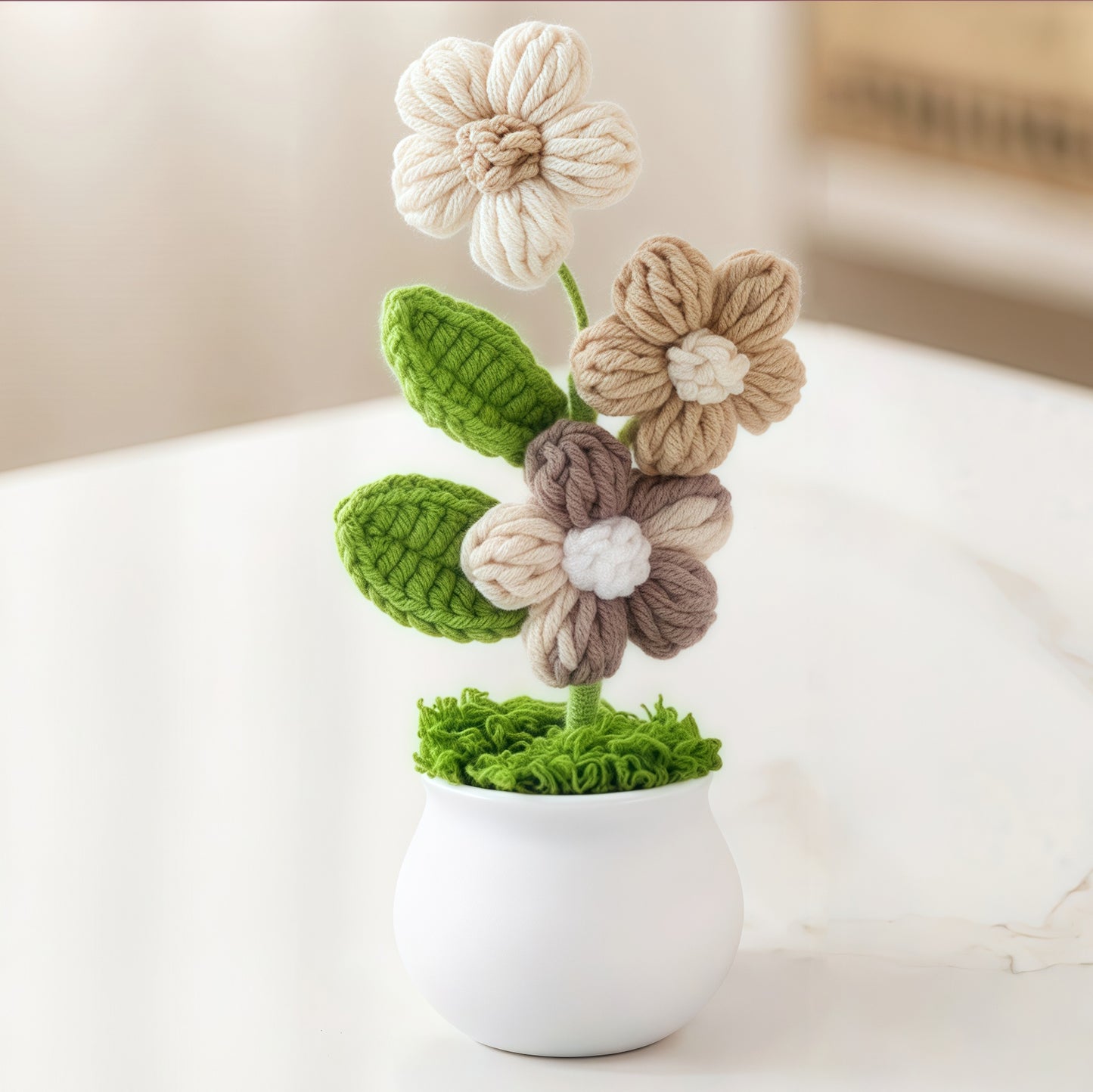 Hand-Knitted Wool Puff Tree Potted Plant (15-17cm) – Office Desktop Decor