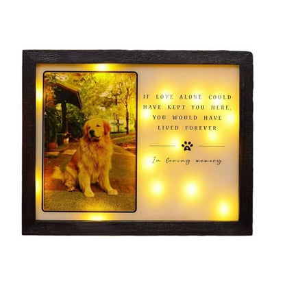 Light-Up Wooden Pet Memorial Photo Frame – Customizable In Loving Memory Frame with LED Warm Lights