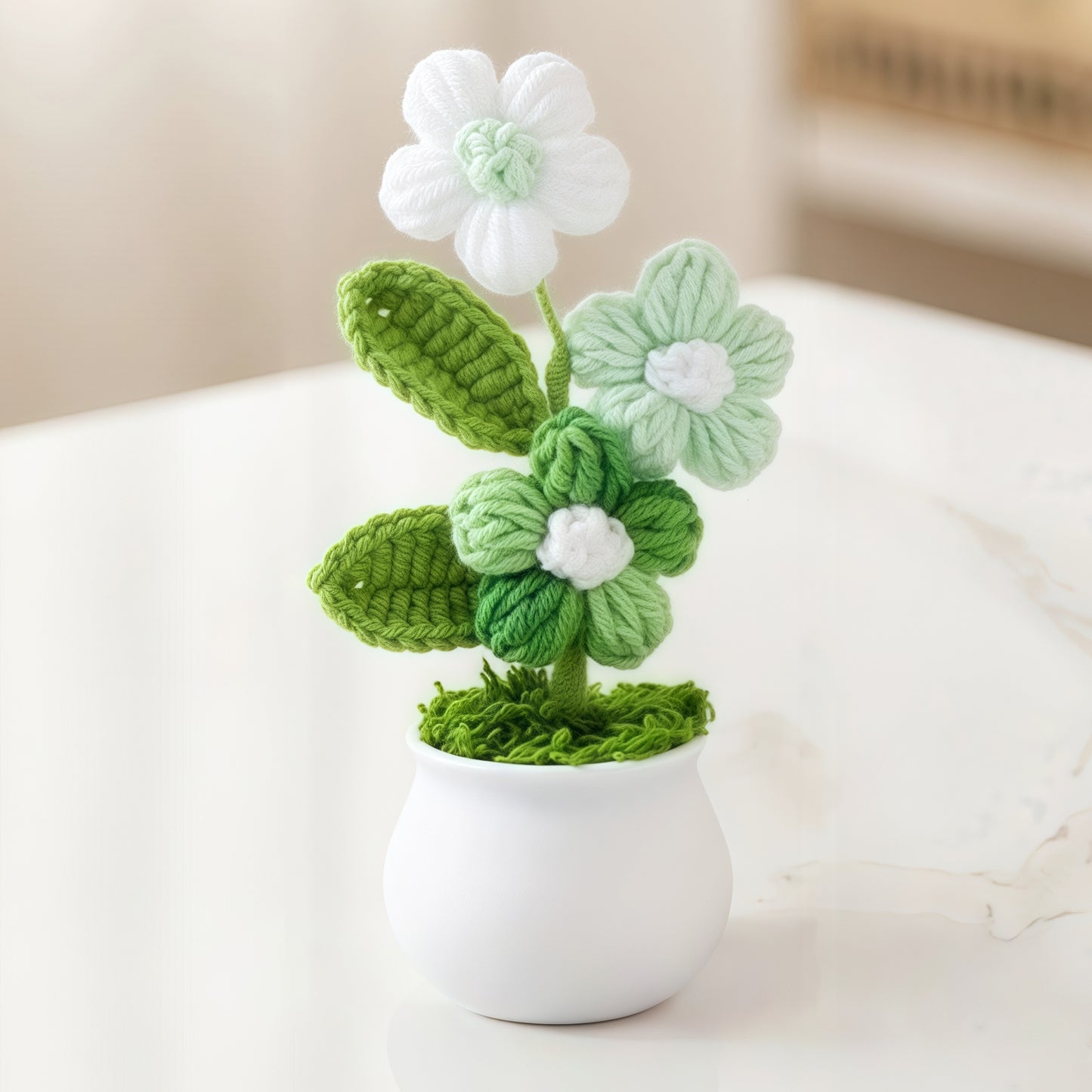 Hand-Knitted Wool Puff Tree Potted Plant (15-17cm) – Office Desktop Decor