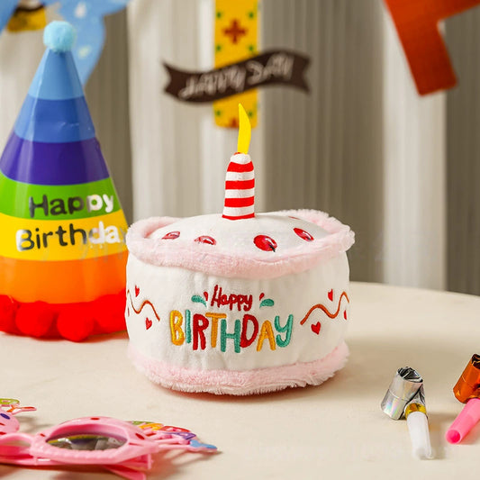 Pet Birthday Cake Plush Toy – For Dogs & Cats (Decor & Play Prop)