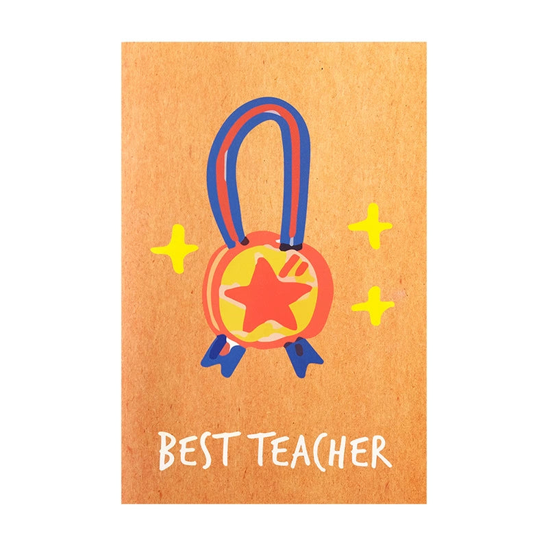 "Best Teacher/Best Dad" Hand-Drawn Thank You Card (Kraft Paper Style) – Trophy/Medal Design Greeting Card