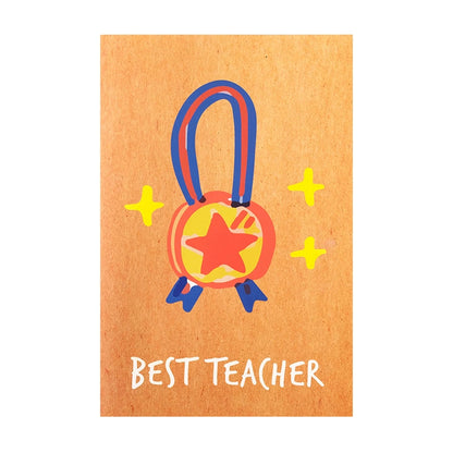 "Best Teacher/Best Dad" Hand-Drawn Thank You Card (Kraft Paper Style) – Trophy/Medal Design Greeting Card