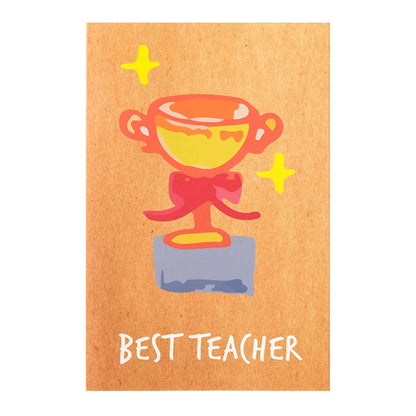 "Best Teacher/Best Dad" Hand-Drawn Thank You Card (Kraft Paper Style) – Trophy/Medal Design Greeting Card