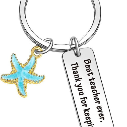 Best Teacher Ever Starfish Pendant Keychain – Engraved Teacher Appreciation Gift