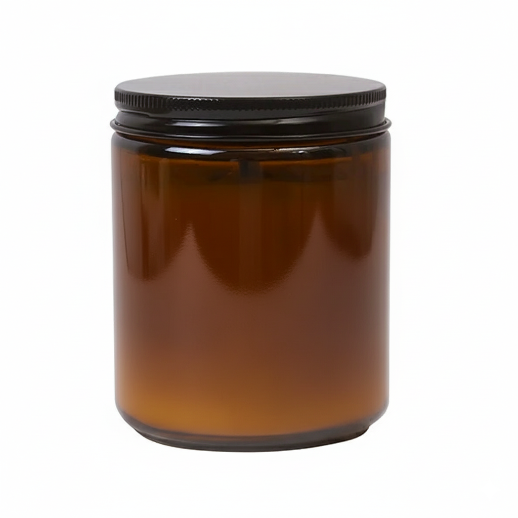 Scented Candle with Dried Flowers (Smokeless) – Amber Glass Jar & Black Lid