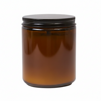Scented Candle with Dried Flowers (Smokeless) – Amber Glass Jar & Black Lid
