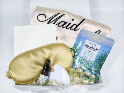 White Minimalist Satin Luxury Self-Care Gift Box – Bridal Pampering Edition