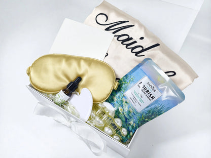 White Minimalist Satin Luxury Self-Care Gift Box – Bridal Pampering Edition