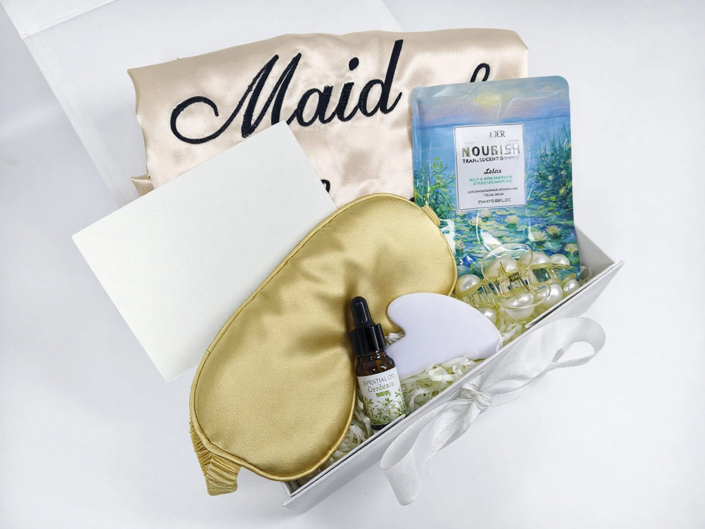 White Minimalist Satin Luxury Self-Care Gift Box – Bridal Pampering Edition