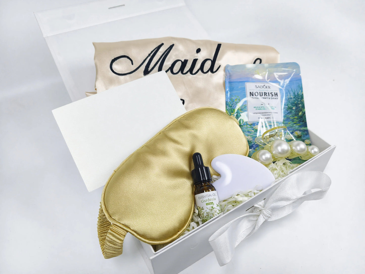 White Minimalist Satin Luxury Self-Care Gift Box – Bridal Pampering Edition
