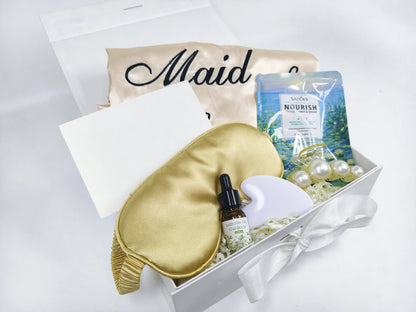 White Minimalist Satin Luxury Self-Care Gift Box – Bridal Pampering Edition