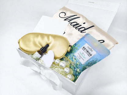 White Minimalist Satin Luxury Self-Care Gift Box – Bridal Pampering Edition