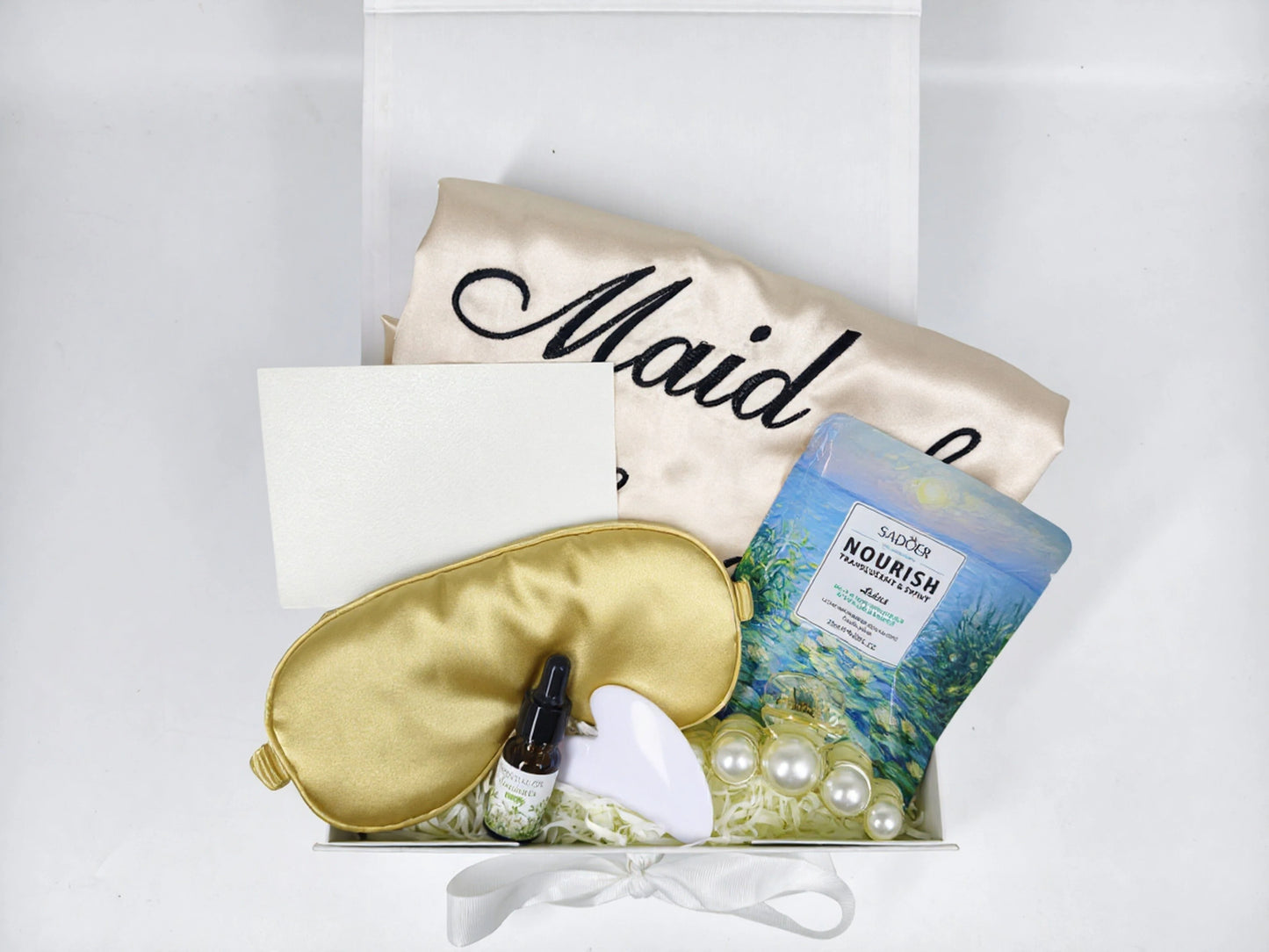 White Minimalist Satin Luxury Self-Care Gift Box – Bridal Pampering Edition