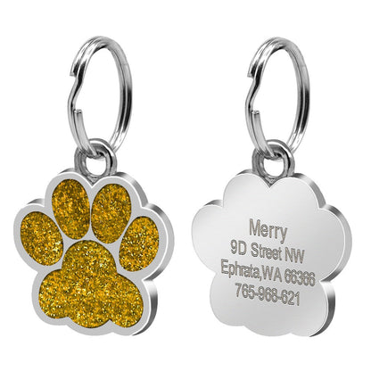 Zinc Alloy Glitter Paw Print Pet Tag – Custom Engravable Blank Dog/Cat ID Pendant (25x27mm)