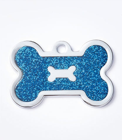 Zinc Alloy Bone-Shaped Pet Tag – Glitter Design Custom Engravable ID Pendant (40x25mm)
