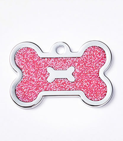 Zinc Alloy Bone-Shaped Pet Tag – Glitter Design Custom Engravable ID Pendant (40x25mm)