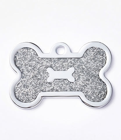 Zinc Alloy Bone-Shaped Pet Tag – Glitter Design Custom Engravable ID Pendant (40x25mm)