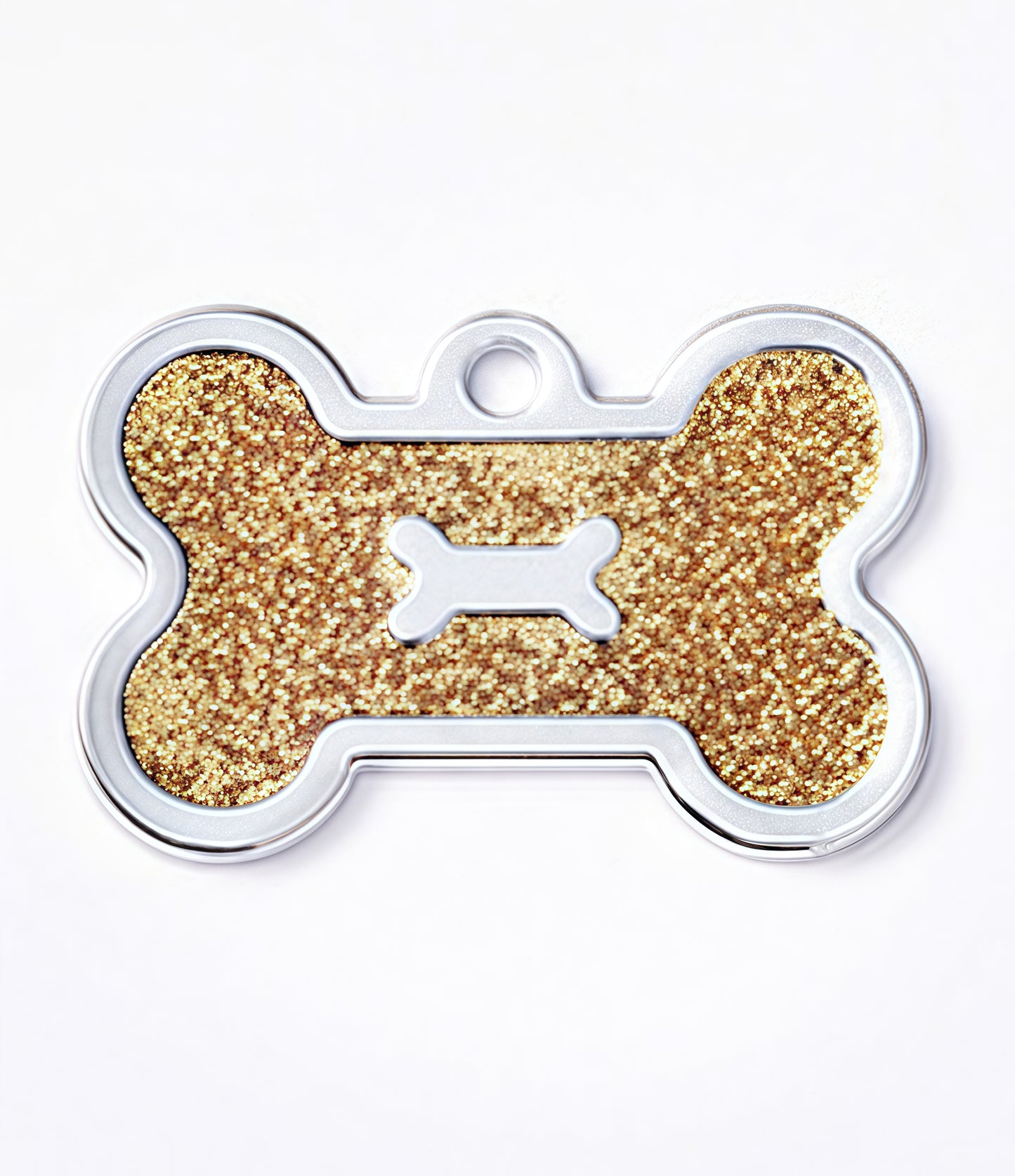 Zinc Alloy Bone-Shaped Pet Tag – Glitter Design Custom Engravable ID Pendant (40x25mm)