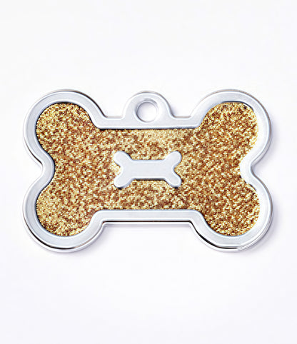 Zinc Alloy Bone-Shaped Pet Tag – Glitter Design Custom Engravable ID Pendant (40x25mm)