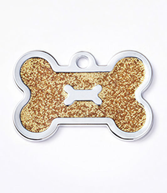 Zinc Alloy Bone-Shaped Pet Tag – Glitter Design Custom Engravable ID Pendant (40x25mm)