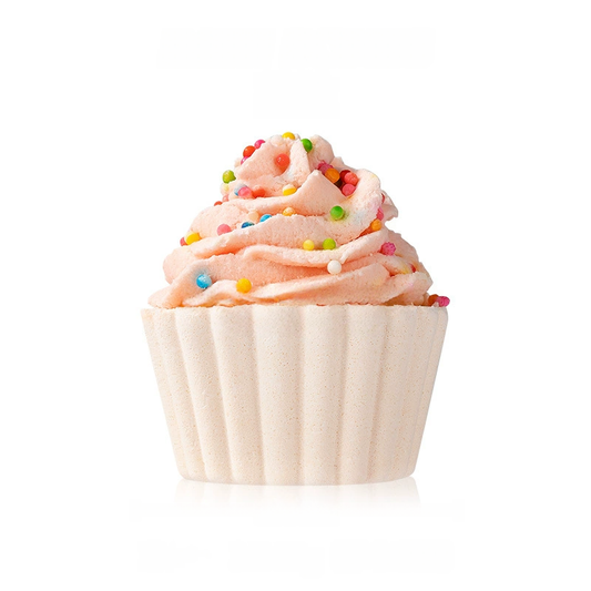 Lychee Cupcake Bath Bomb – Sweet Lychee-Scented Dessert-Style Fizz, Moisturizing Salt Soak, Colorful Sprinkle Topping for Playful Fruity Spa Bath