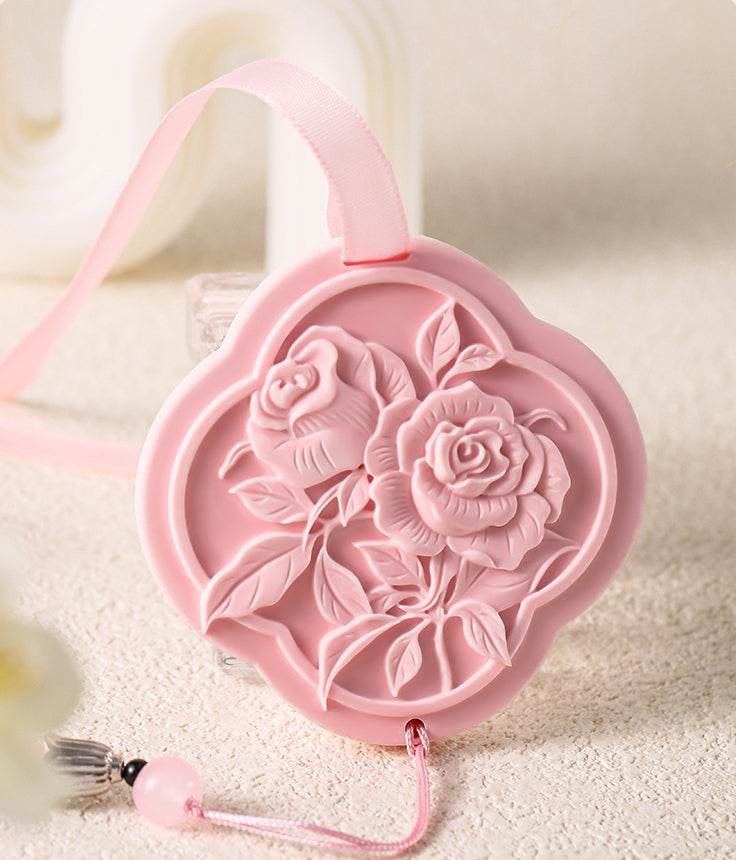 Pink Rose-shaped Gypsum Aromatherapy Tablet – With Pink Ribbon & Bead Accessory