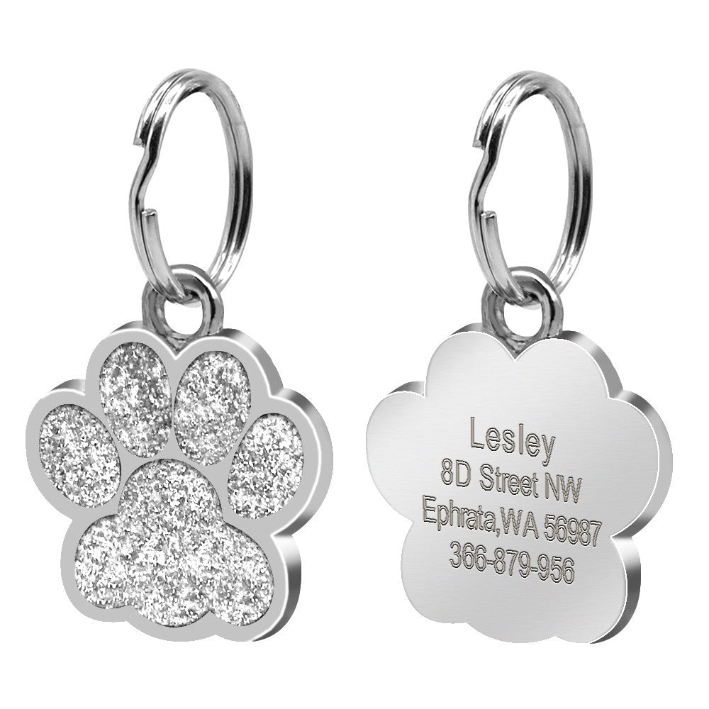 Zinc Alloy Glitter Paw Print Pet Tag – Custom Engravable Blank Dog/Cat ID Pendant (25x27mm)
