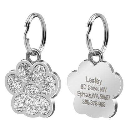 Zinc Alloy Glitter Paw Print Pet Tag – Custom Engravable Blank Dog/Cat ID Pendant (25x27mm)