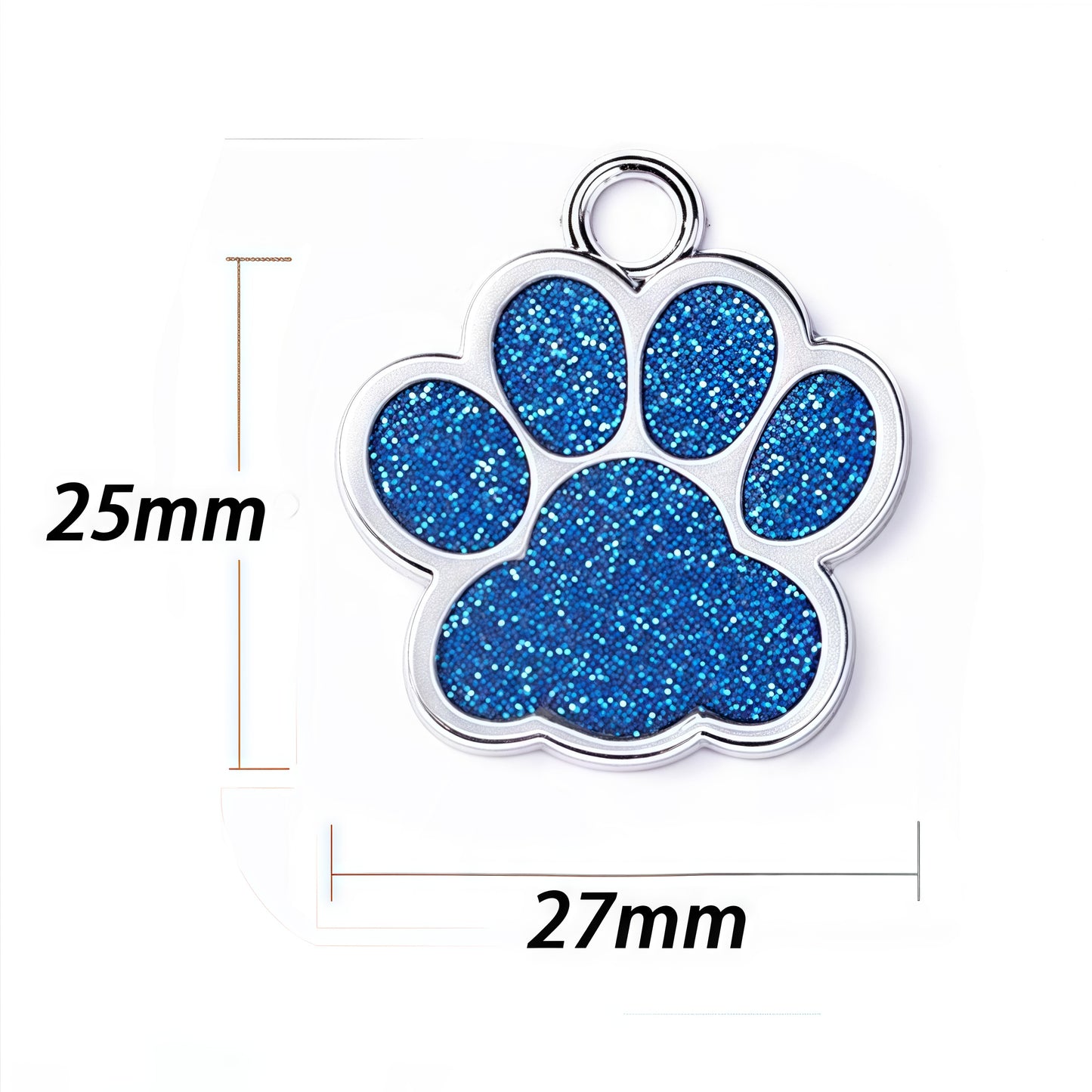 Zinc Alloy Glitter Paw Print Pet Tag – Custom Engravable Blank Dog/Cat ID Pendant (25x27mm)