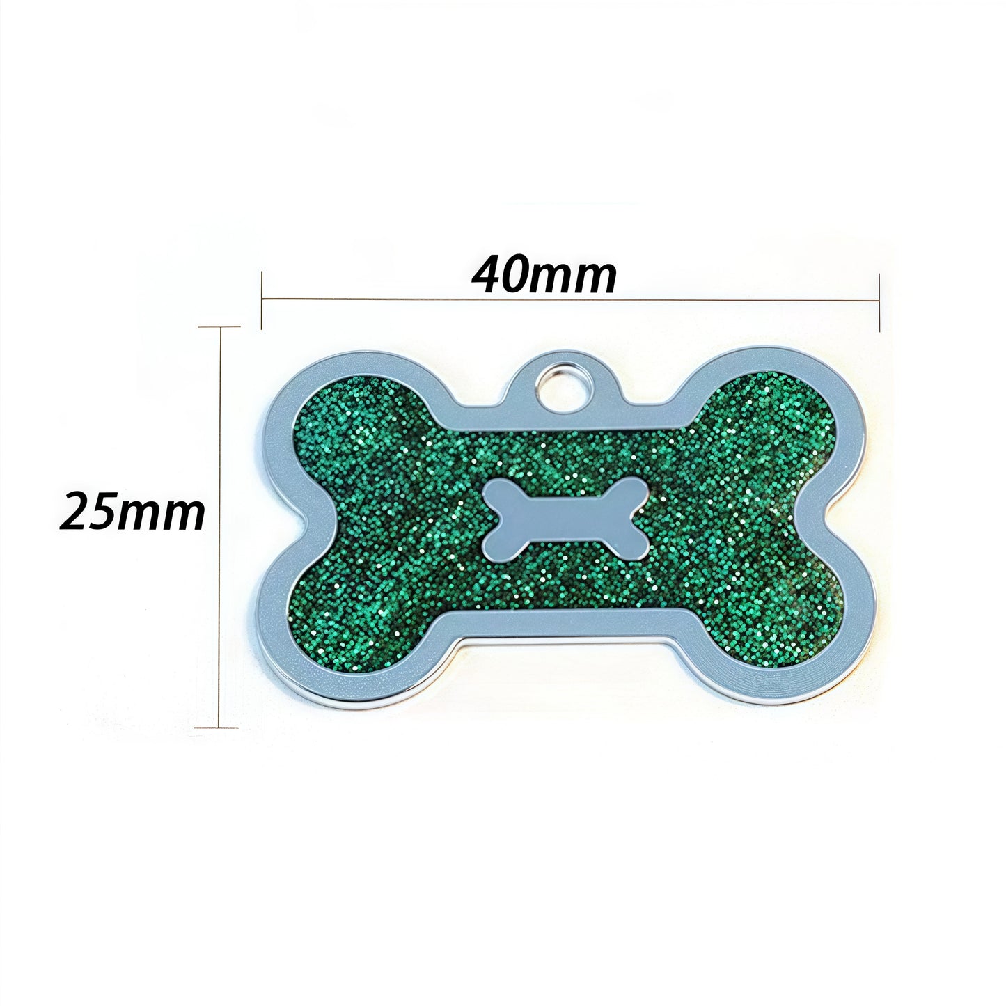 Zinc Alloy Bone-Shaped Pet Tag – Glitter Design Custom Engravable ID Pendant (40x25mm)