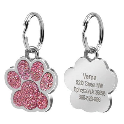Zinc Alloy Glitter Paw Print Pet Tag – Custom Engravable Blank Dog/Cat ID Pendant (25x27mm)
