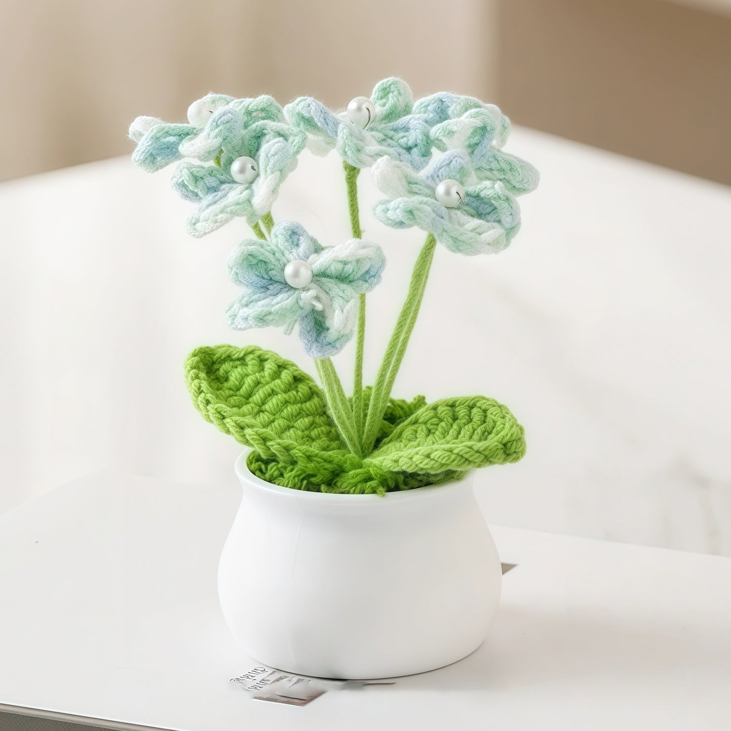 Hand-Knitted Wool Forget-Me-Not Potted Plant (15-17cm) – Office Desktop Decor