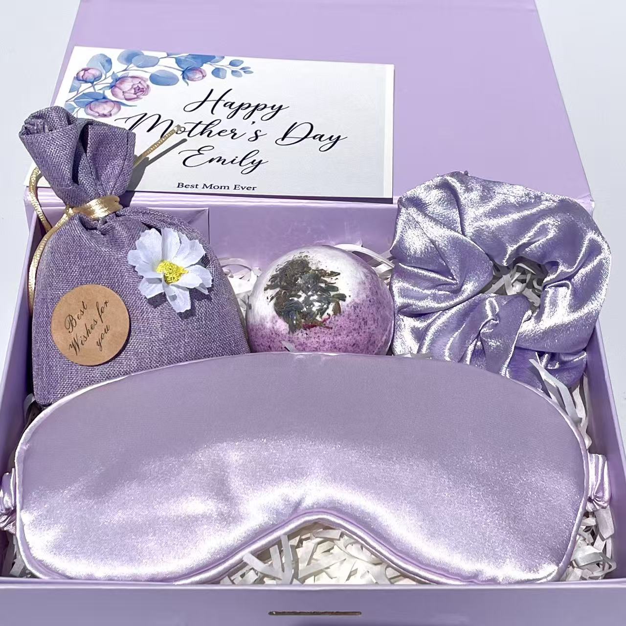 Lavender Sleep Gift Box - Mother's Day Self-Care Set with Silk Eye Mask, Scrunchie & Bath Bomb - image 2