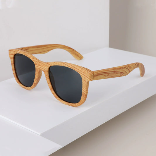 Retro Square Frame Oversized Sunglasses – Wood Grain Temple Fashion Sunglasses