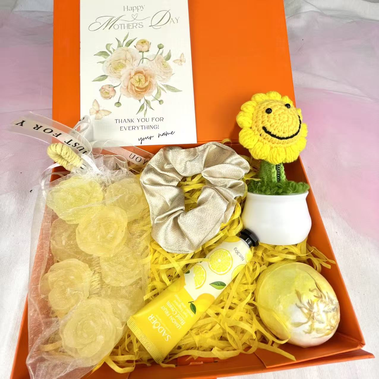 Sunflower Mother's Day Spa Gift Box - Self-Care Gift Set with Lemon Hand Cream, Scrunchie & Bath Bomb - image 2