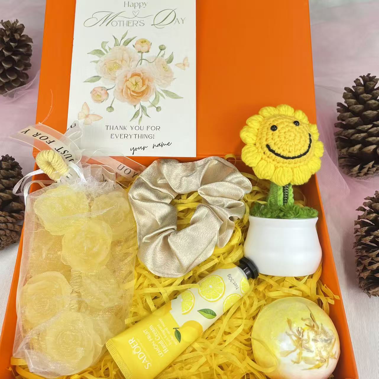 Sunflower Mother's Day Spa Gift Box - Self-Care Gift Set with Lemon Hand Cream, Scrunchie & Bath Bomb - image 3