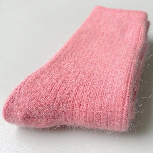 Light Pink Rabbit Wool Double-Knit Women’s Socks – Warm Soft Mid-Calf Socks