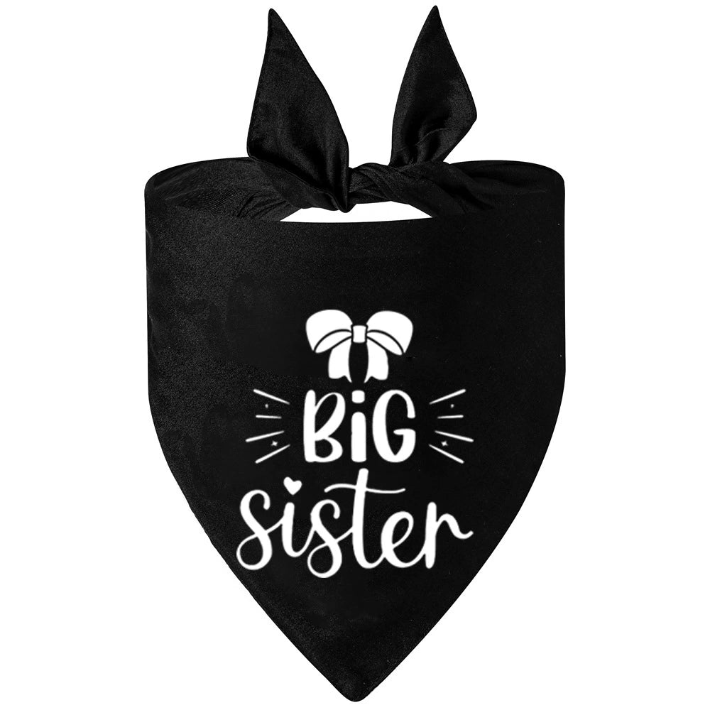 Pet Black & White Triangle Bandana (Big Brother/Sister Design) – Bow/Tie Pattern & Bunny Ear Strap