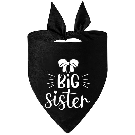 Pet Black & White Triangle Bandana (Big Brother/Sister Design) – Bow/Tie Pattern & Bunny Ear Strap