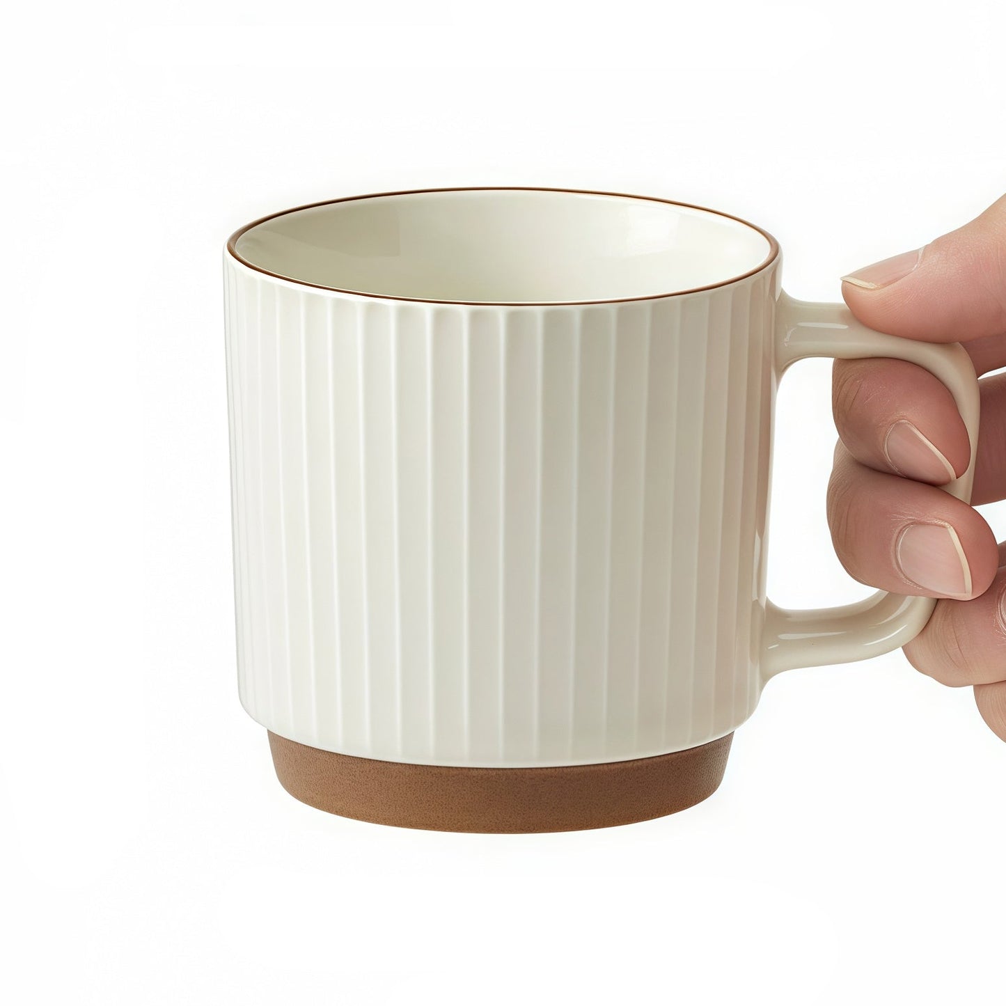 240ml Ribbed Ceramic Mug – Multiple Color Options (Cream/Brown/Pearlescent White/Black)