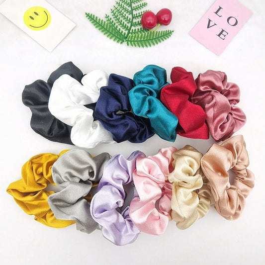 Solid-Color Crystal Satin French Retro Scrunchies – Multiple Color Options