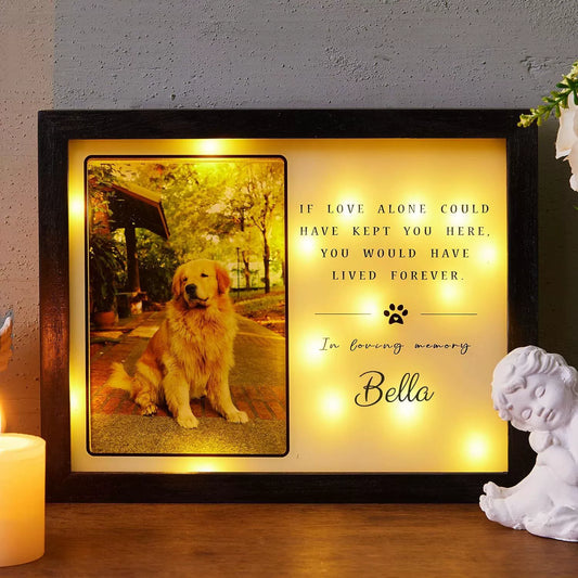 Light-Up Wooden Pet Memorial Photo Frame – Customizable In Loving Memory Frame with LED Warm Lights