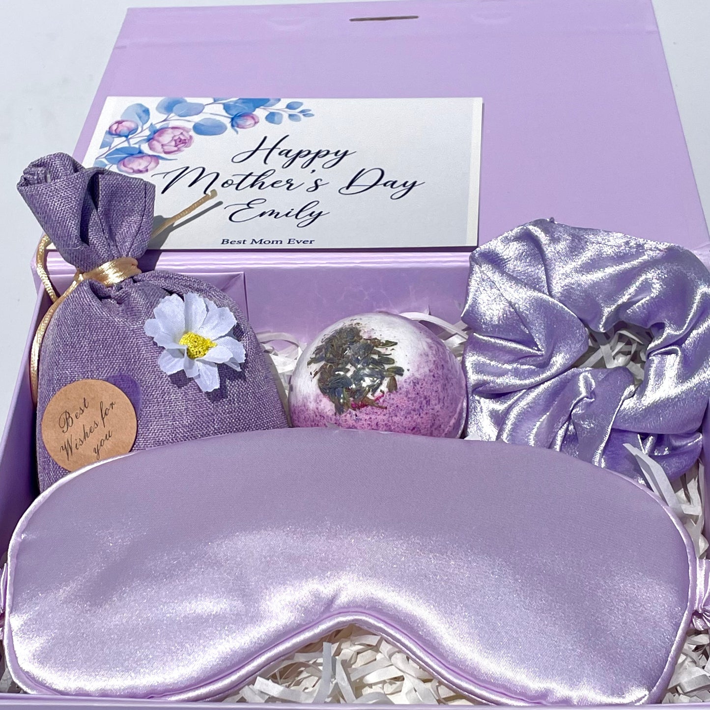 Lavender Sleep Gift Box - Mother's Day Self-Care Set with Silk Eye Mask, Scrunchie & Bath Bomb - image 3