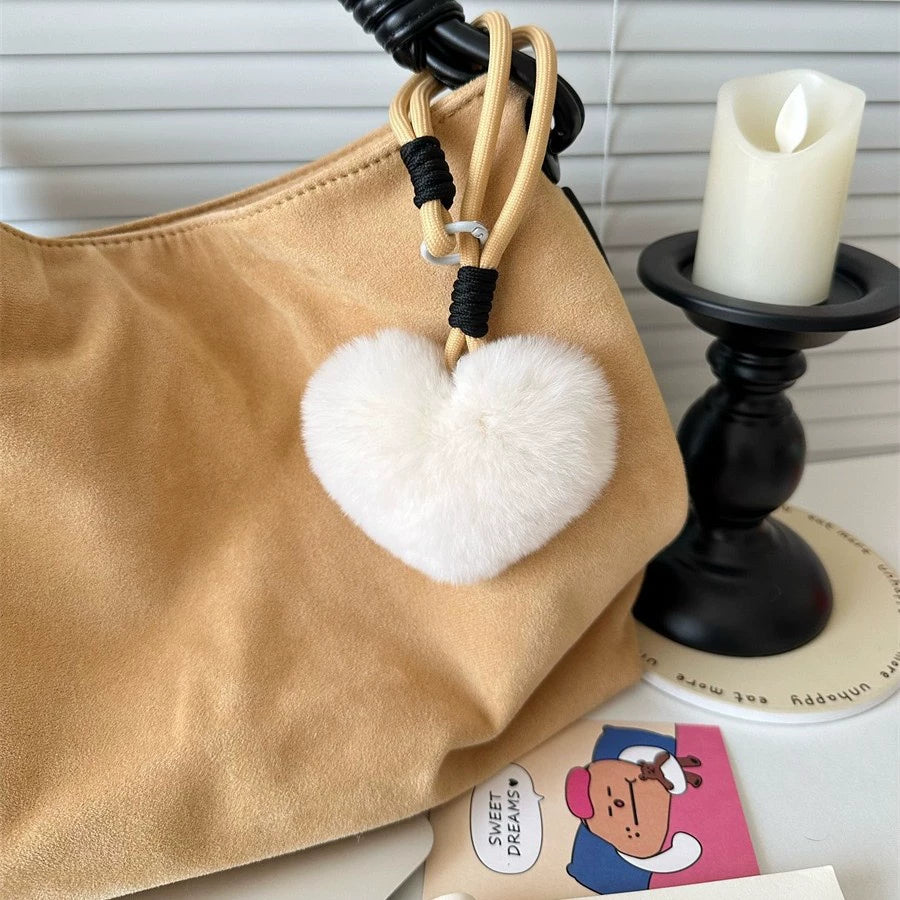 Cute Heart-Shaped Plush Keychain (Soft Fluffy) – Multiple Color Options & Adjustable Cord Strap