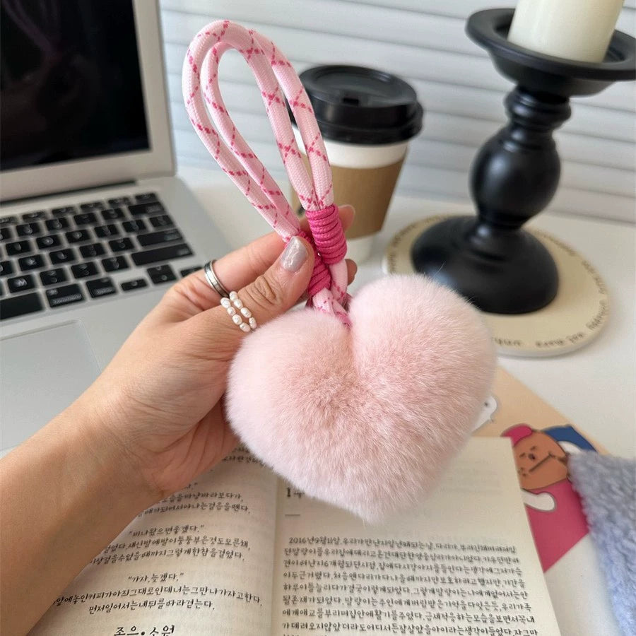 Cute Heart-Shaped Plush Keychain (Soft Fluffy) – Multiple Color Options & Adjustable Cord Strap
