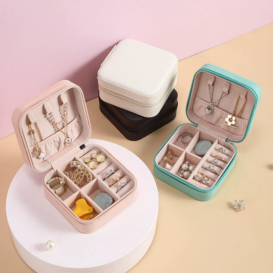 Portable Mini Jewelry Box (10×10×5cm) – Multi-Compartment Storage for Rings/Earrings/Necklaces (Multiple Colors)